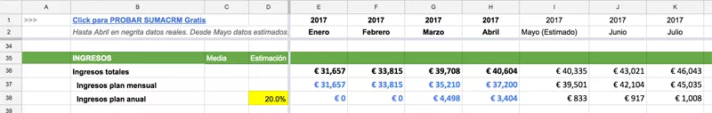 excel flujo caja ingresos