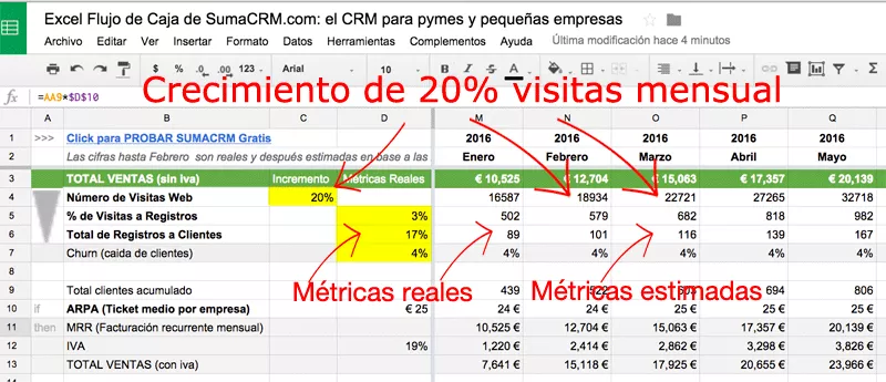 excel flujo de caja visitas