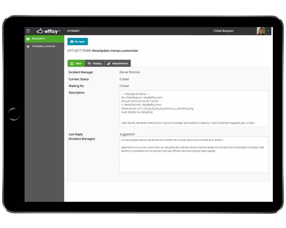 Efficy CRM Helpdesk